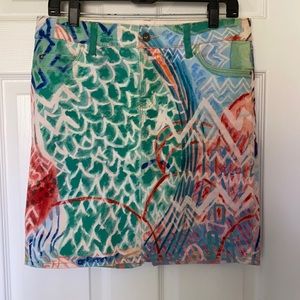 Anthro hand-painted denim skirt. Size 10.